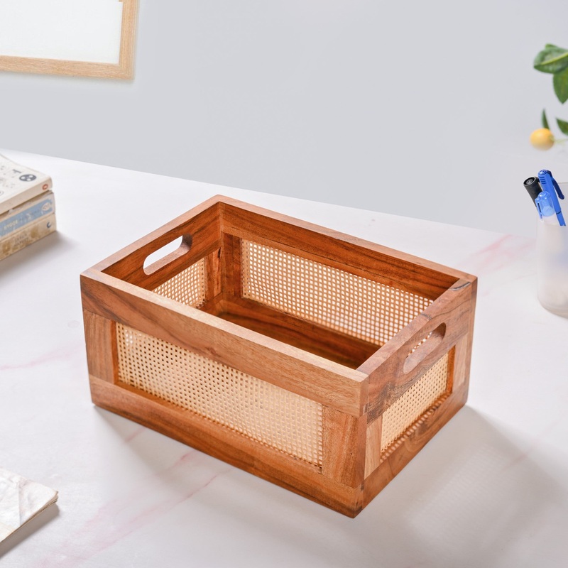 Organic Rattan Wooden Basket Crate