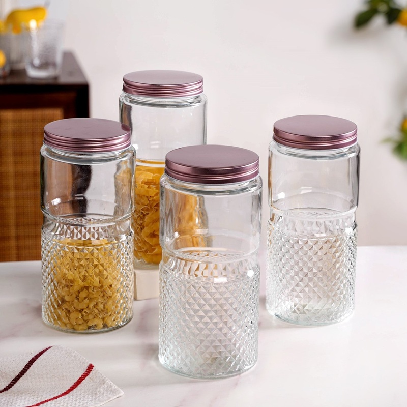 Tall Glass Jar With Rose Gold Lid Set Of 4 1500ml