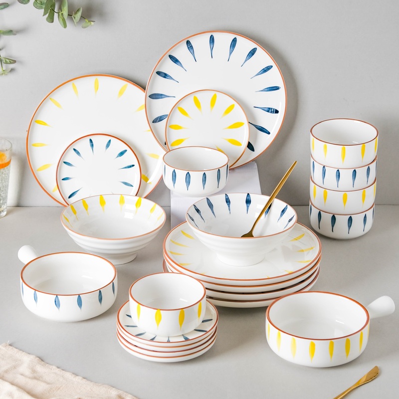 Teardrop Blue And Yellow 22 Piece Dinner Set For 6