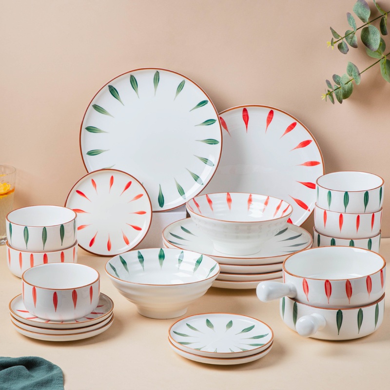 Teardrop Red And Green 22 Piece Dinner Set For 6