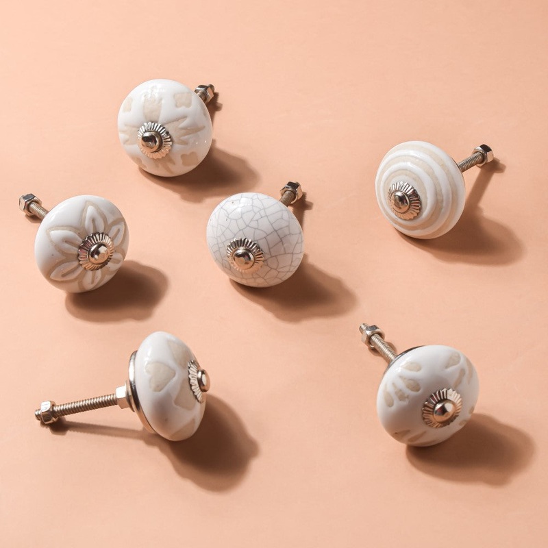 Textured Ceramic Door Knob White Set Of 6