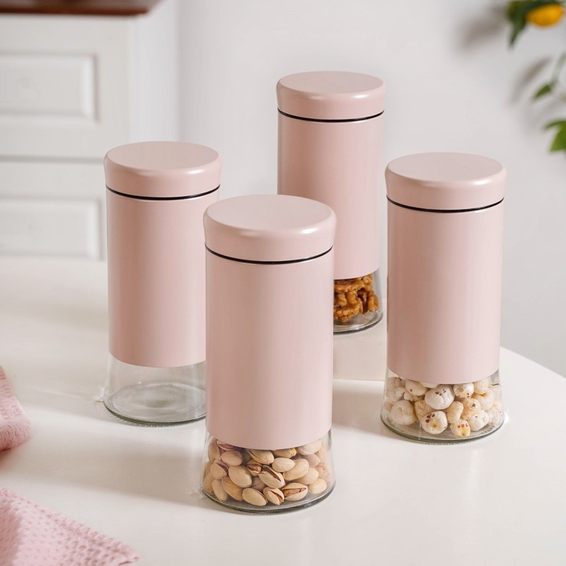 Winnie Pink Metal And Glass Container Set Of 4 1000ml