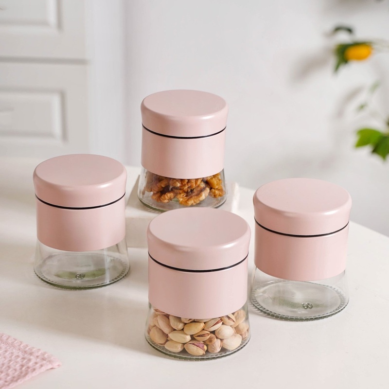 Winnie Set Of 4 Glass Storage Jar With Metal Cover 600ml