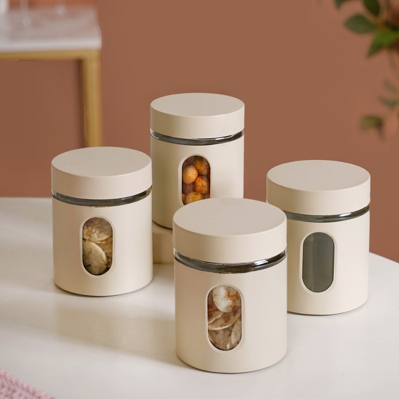 Winnie Smart Seal Metal Glass Kitchen Canisters Set Of 4 750ml