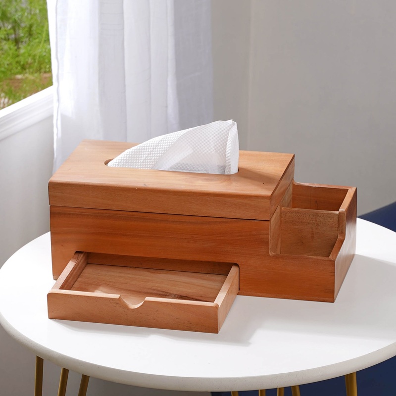 Wooden Tissue Box And 3 Shelf Desk Organiser