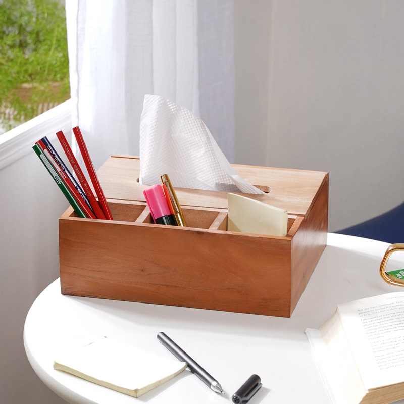 Wooden Tissue Box And Organiser