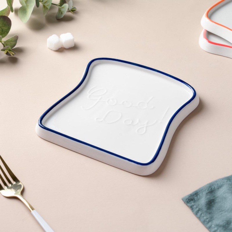 Ceramic Bread Plate Blue Rim