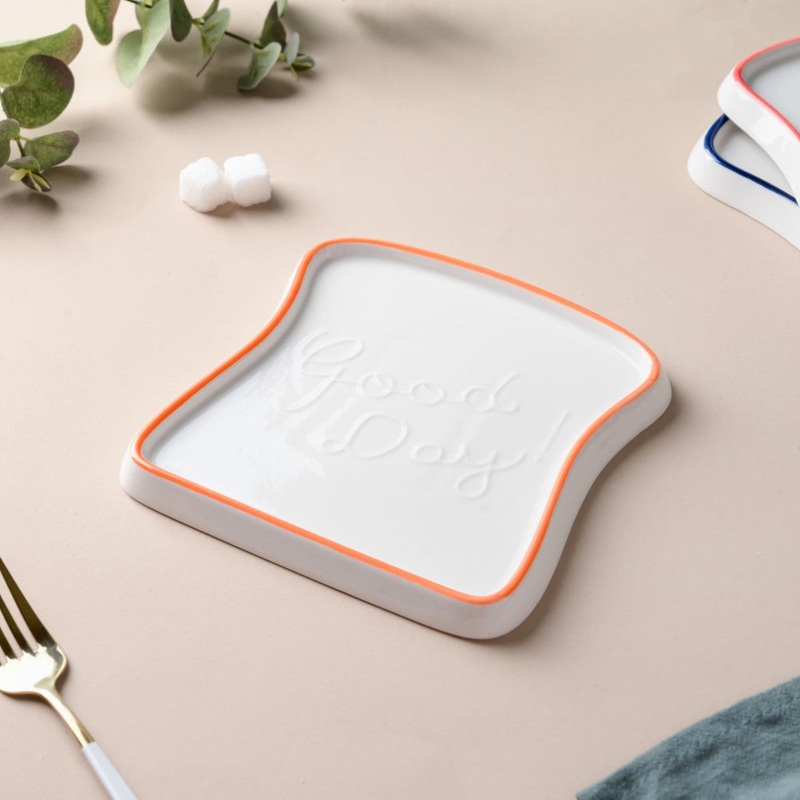 Ceramic Bread Plate Orange Rim