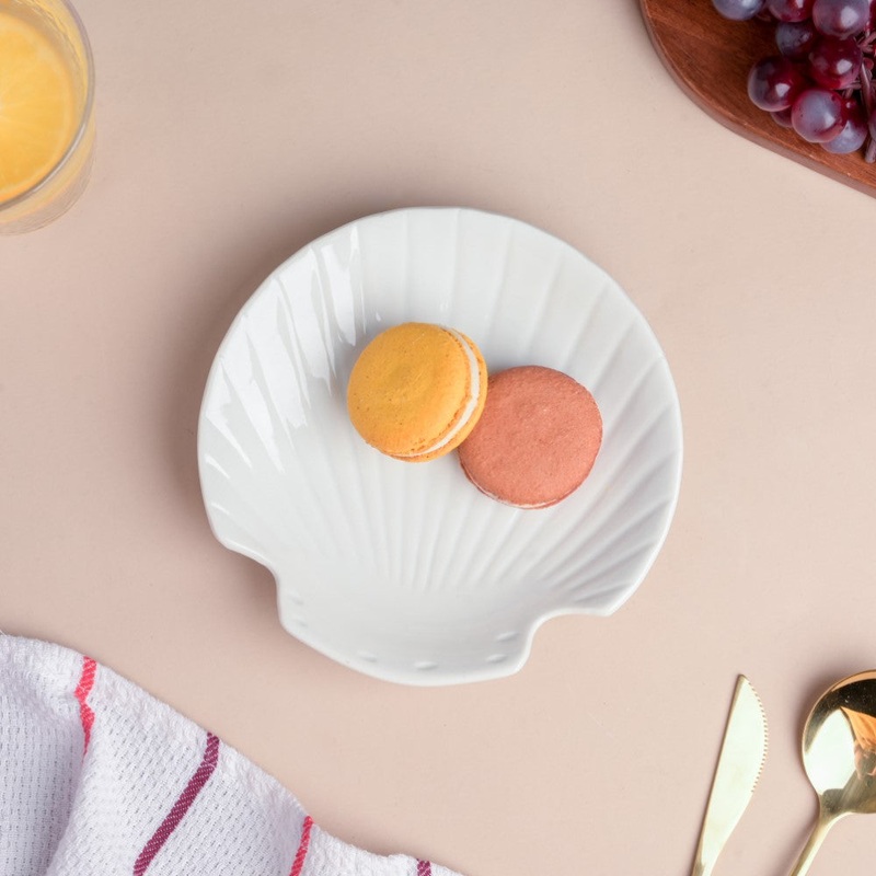 Classic Ceramic Sea Shell Snack Plate White
