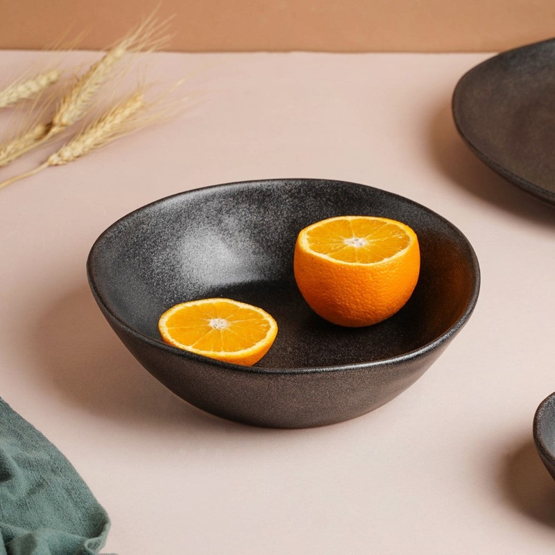 Earthen Stoneware Serving Bowl Matte Black 900 ml