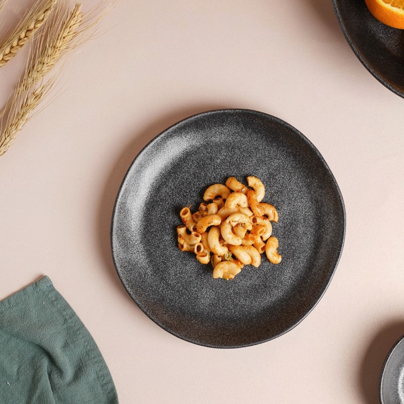 Earthen Stoneware Snack Plate Matte Black 8.5 Inch