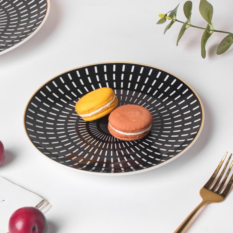 Ebony Ceramic Snack Plate Black 8 Inch