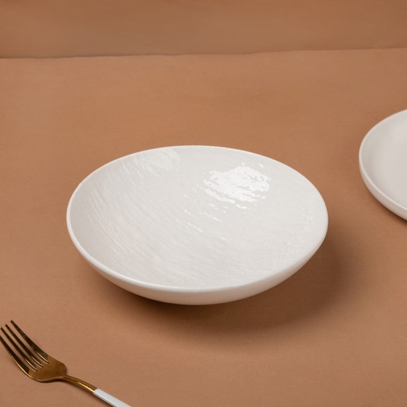 Frore Textured Ceramic Pasta Bowl White 500 ml