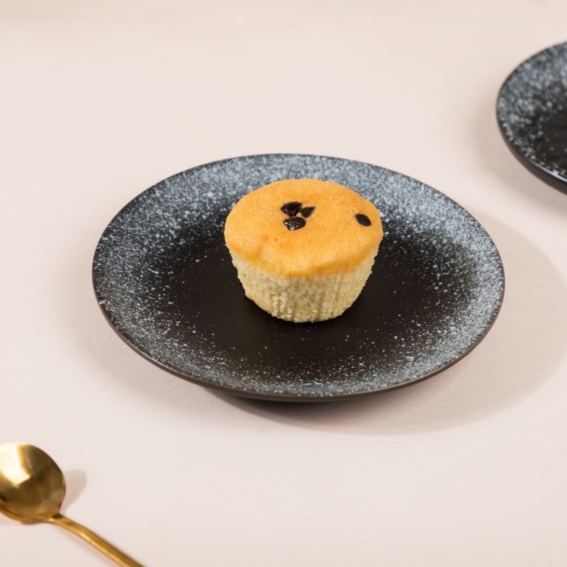 Galaxy Stone Pottery Dessert Plate Black White 6 Inch