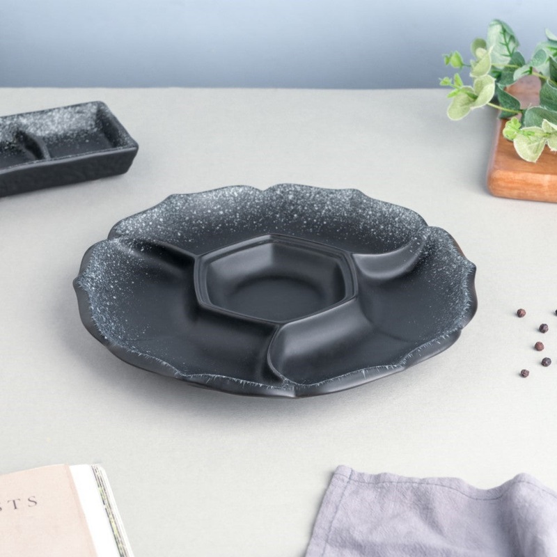 Galaxy Stone Pottery Section Party Platter Matte Black
