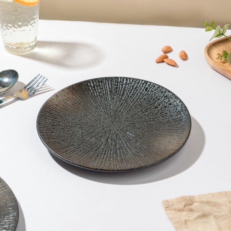 Glazed Texture Snack Plate Black 8 Inch