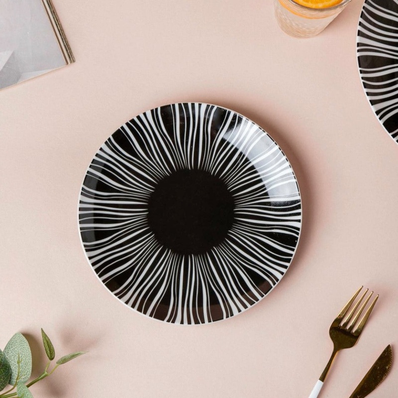 La Mode Printed Ceramic Salad Plate Black 8 Inch
