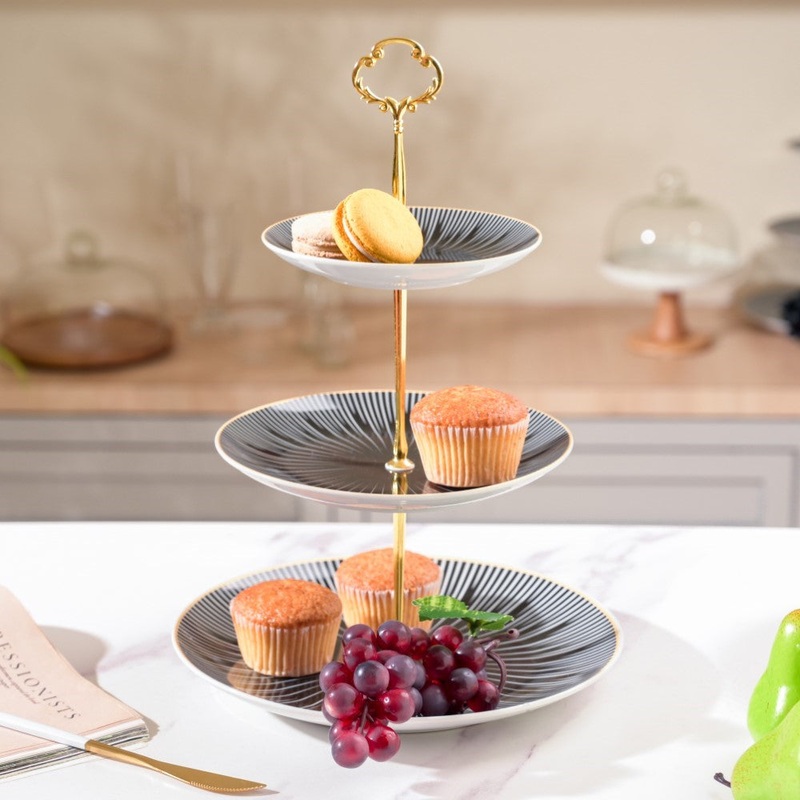 Lunaria Ceramic 3 Tier Dessert Stand Black And White
