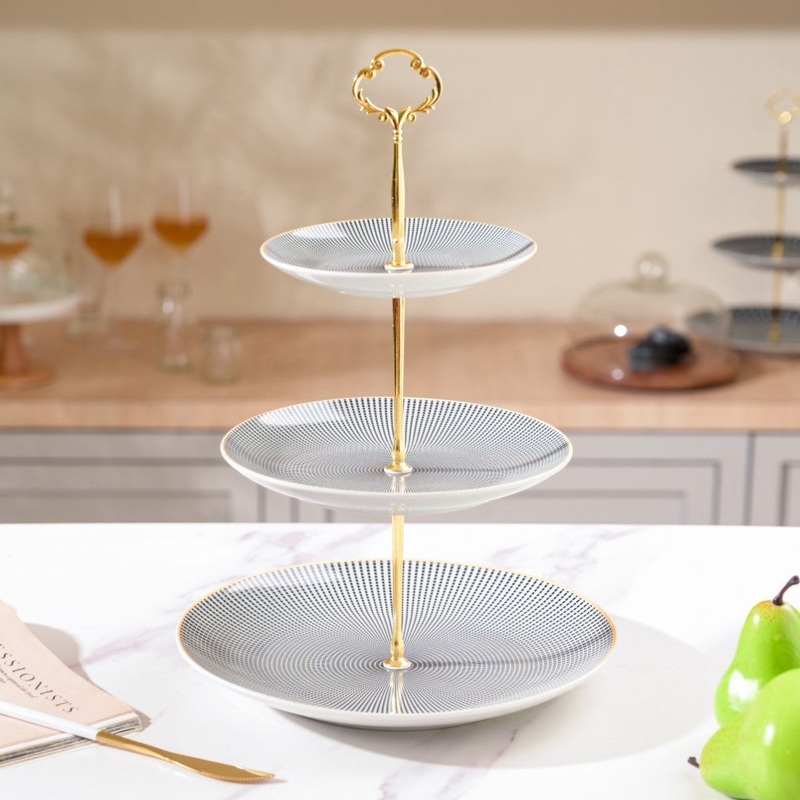 Mysa Printed Ceramic 3 Tier Display Stand Black And White
