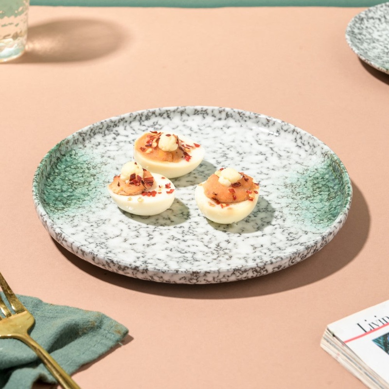 Nori Studio Pottery Snack Plate White And Grey 8 Inch