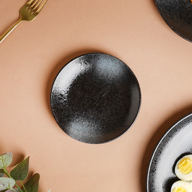 Onyx Finish Stoneware Dessert Plate Black 6 inch
