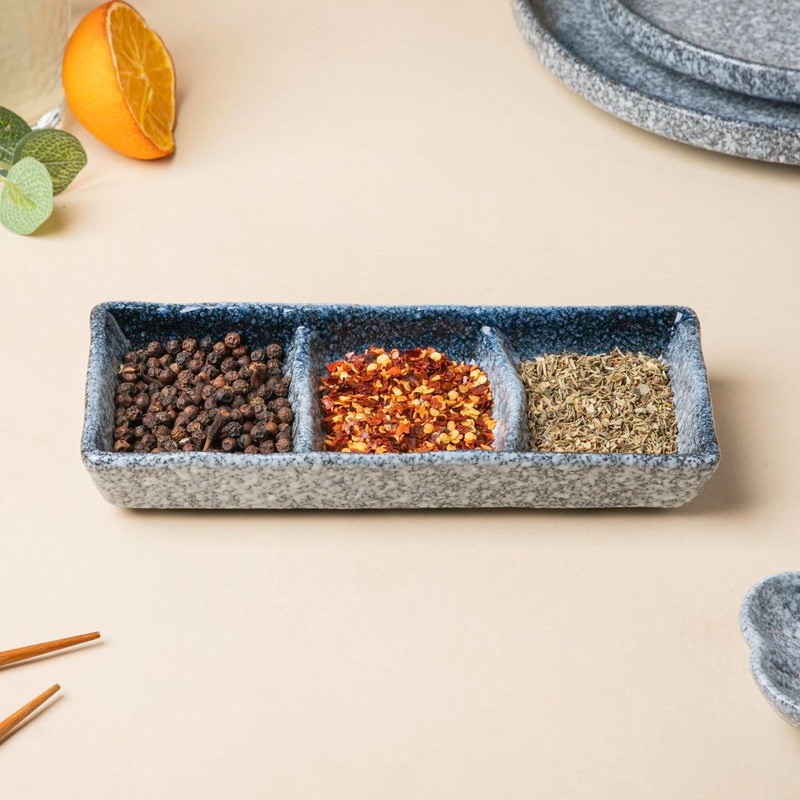 Pebble Glazed 3 Section Dip Plate