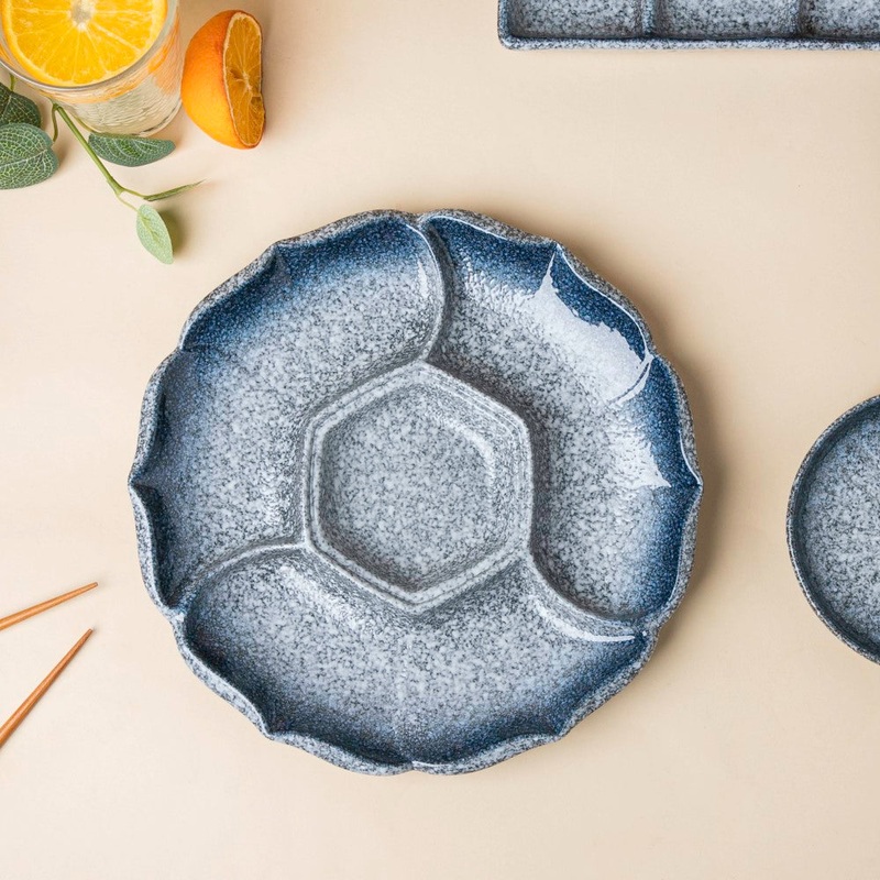 Pebble Glazed Section Party Platter Blue