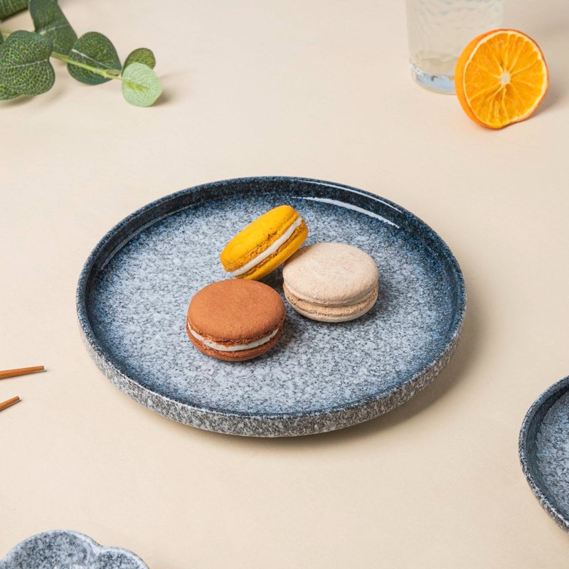 Pebble Glazed Snack Plate Blue White 8 Inch
