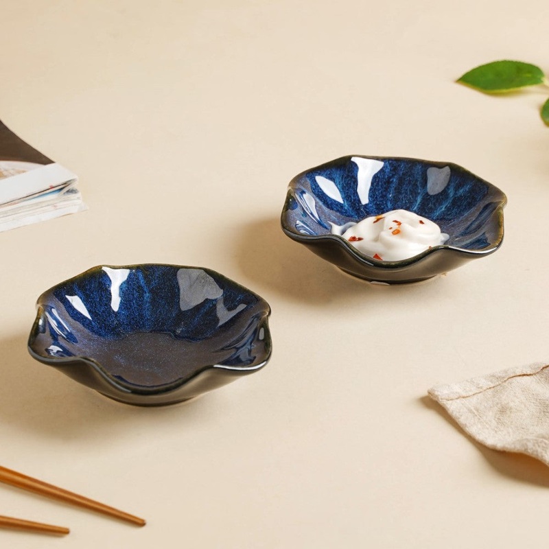 Sapphire Wavy Ceramic Dip Bowl Blue Set Of 2