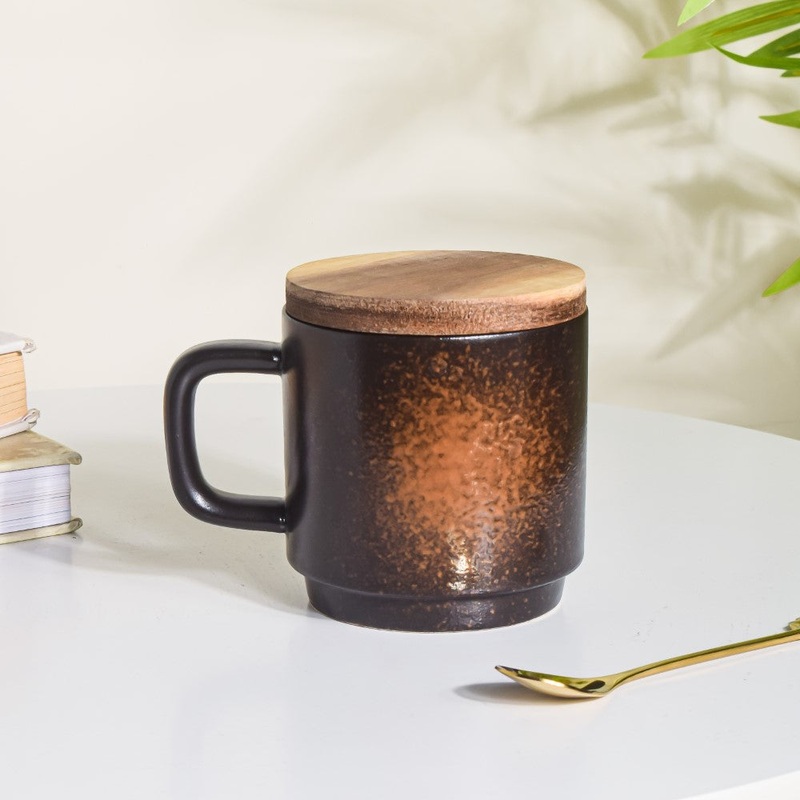 Savanna Stoneware Mug With Lid Black 250 ml