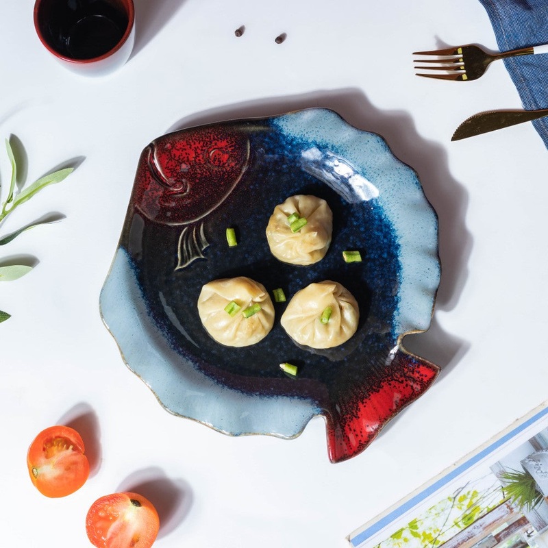 Studio Pottery Blue Fish Plate 10 Inch