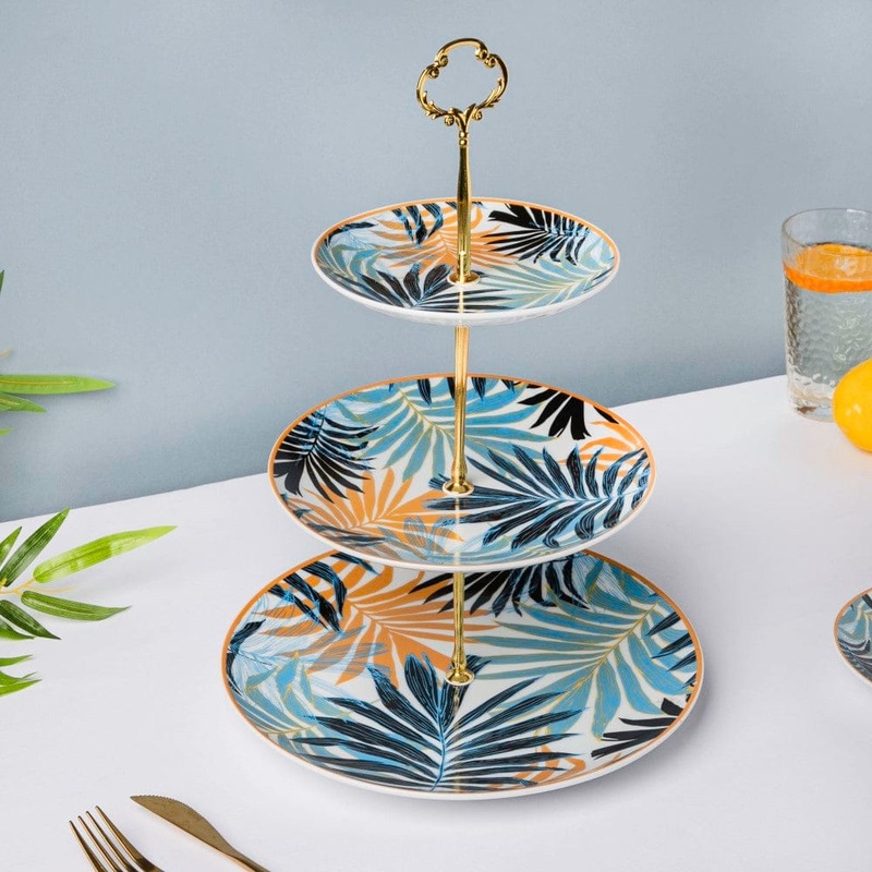 Areca Decal Ceramic 3 Tier Cake Display Stand
