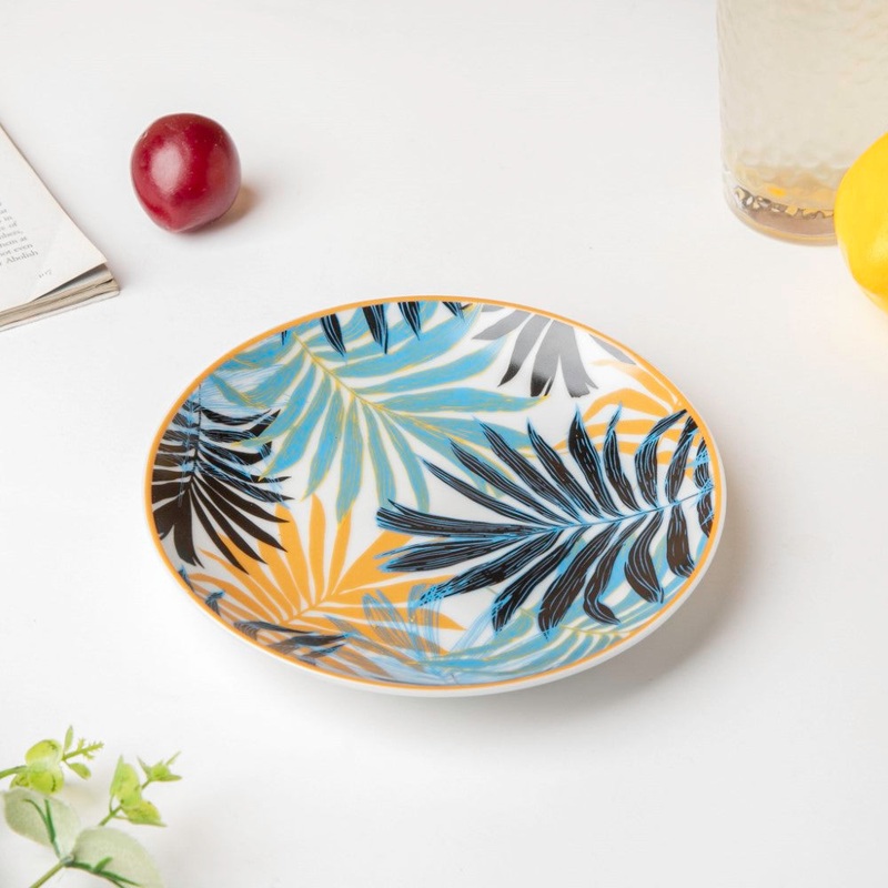 Areca Decal Ceramic Dessert Plate 6 Inch
