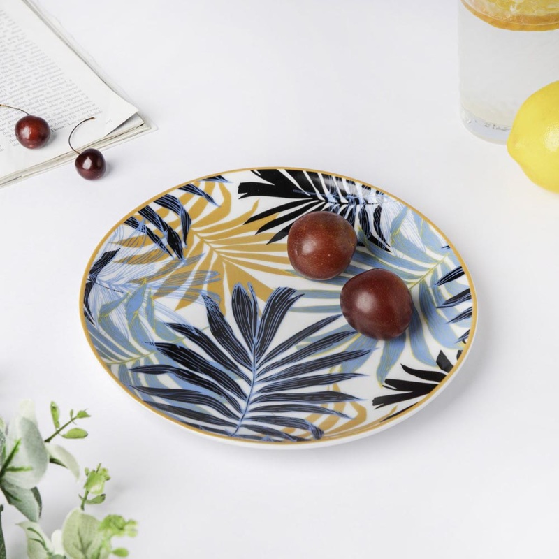 Areca Decal Ceramic Snack Plate 8 Inch