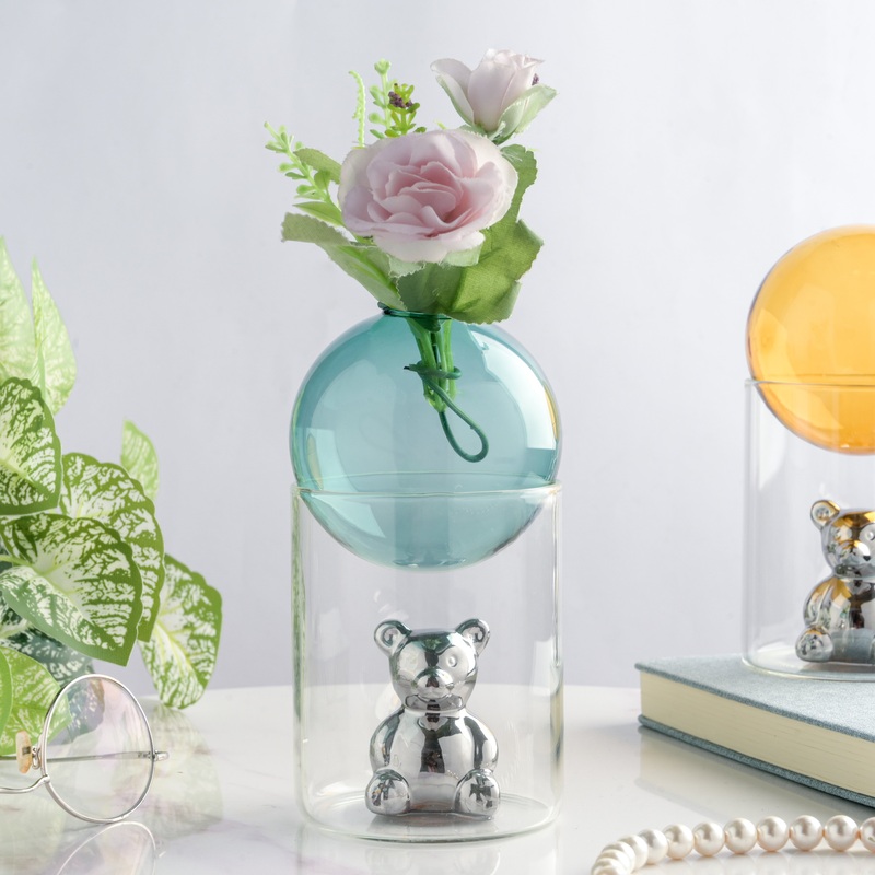 Bear In The Jar Glass Planter Green