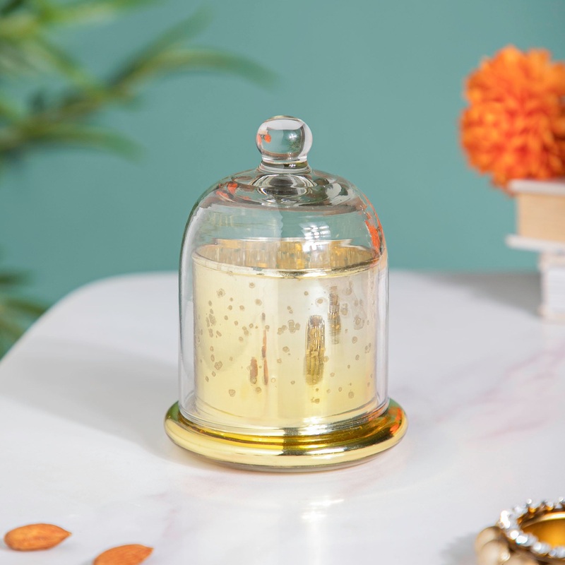 Bell Jar Glass Candle Holder Gold