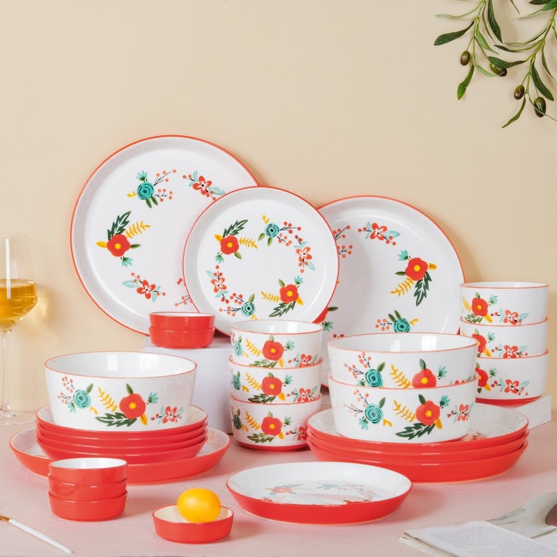 Bloom Red 27 Piece Dinner Set For 6