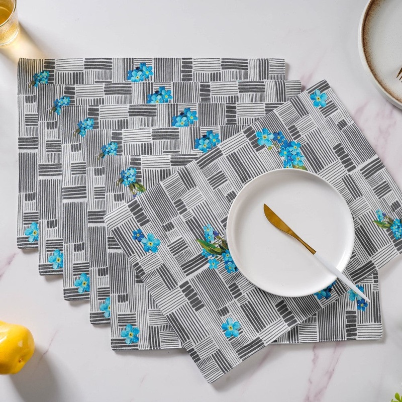 Bluebell Dining Cotton Printed Table Mat Grey Set Of 6