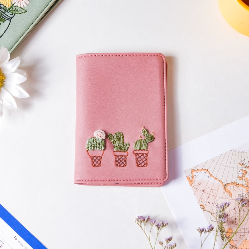 Cactus Two Fold Passport Cover Pink
