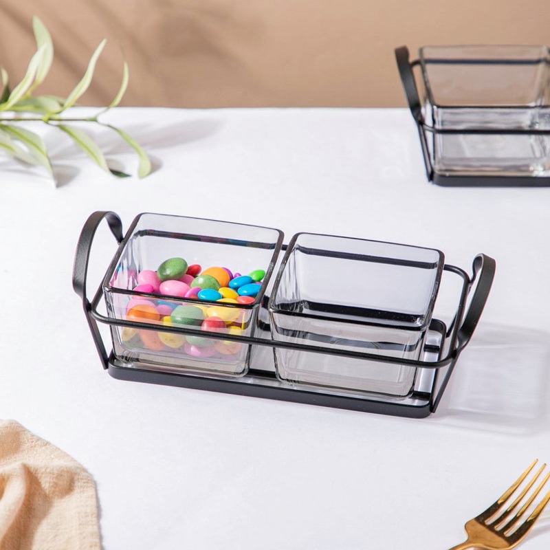 Clear Glass Bowl With Tray Set Of 3 200ml