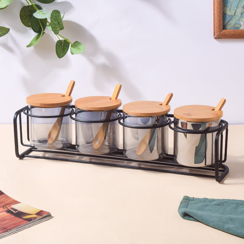 Jars With Lid And Spoon Set Of 9 Ash Grey 300ml