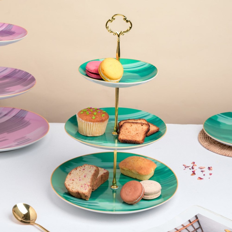 Jazz Ceramic 3 Tier Dessert Stand Green