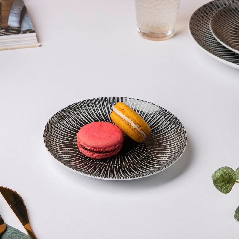 Philocaly Linear Patterned Ceramic Dessert Plate Black 6 Inch
