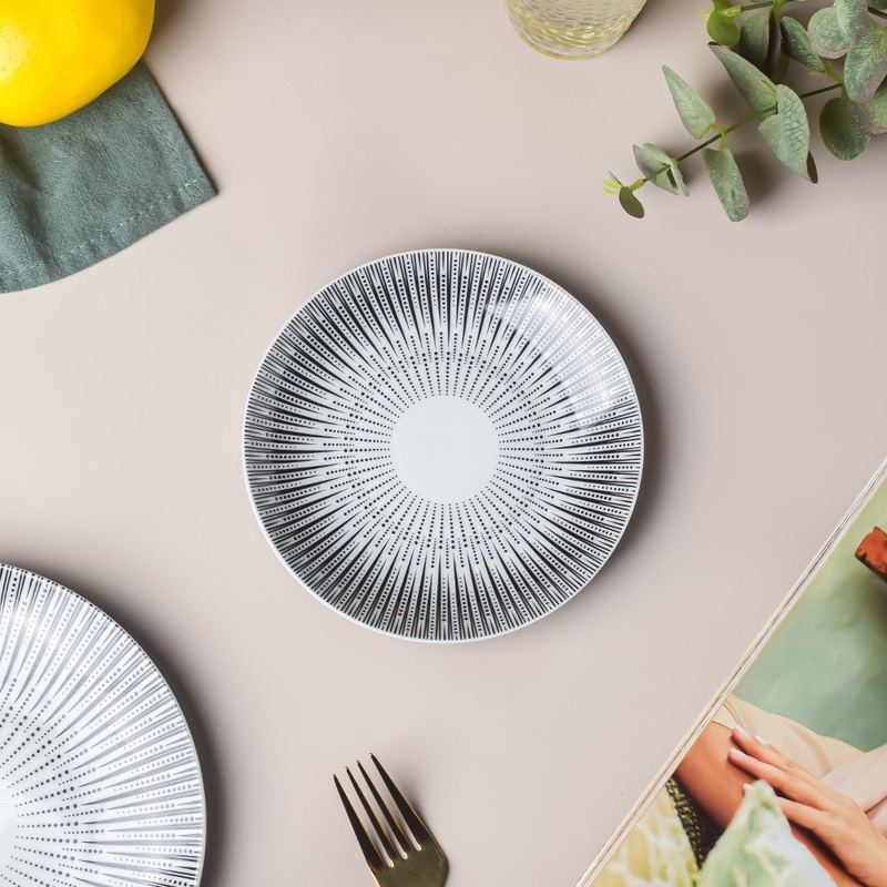Philocaly Linear Patterned Ceramic Dessert Plate White 6 Inch