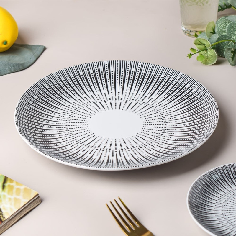 Philocaly Linear Patterned Dinner Plate White 10 Inch