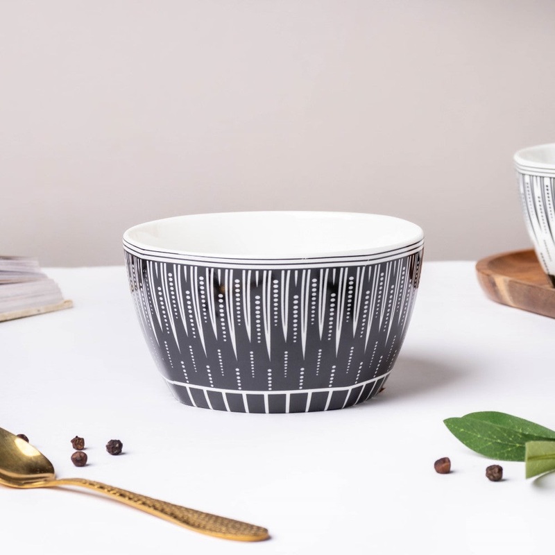 Philocaly Linear Patterned Soup Bowl Black 250 ml