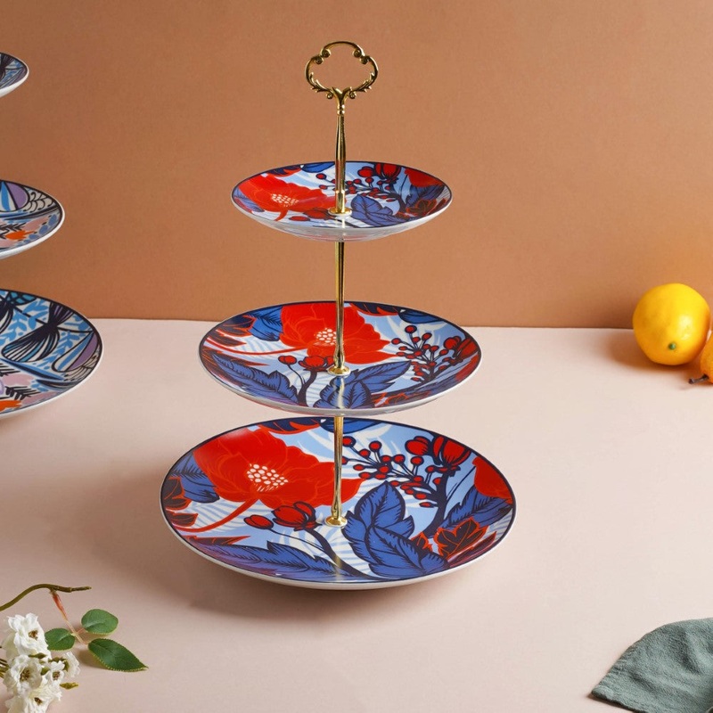 Poppy Multicolour Printed Ceramic 3-Tier Dessert Stand