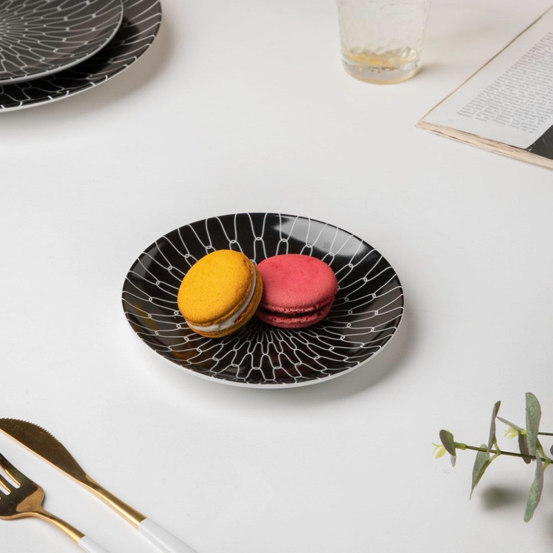 Trellis Gloss Ceramic Dessert Plate Black 6 Inch