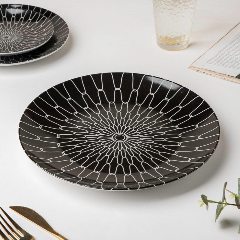 Trellis Gloss Ceramic Dinner Plate Black 10 Inch