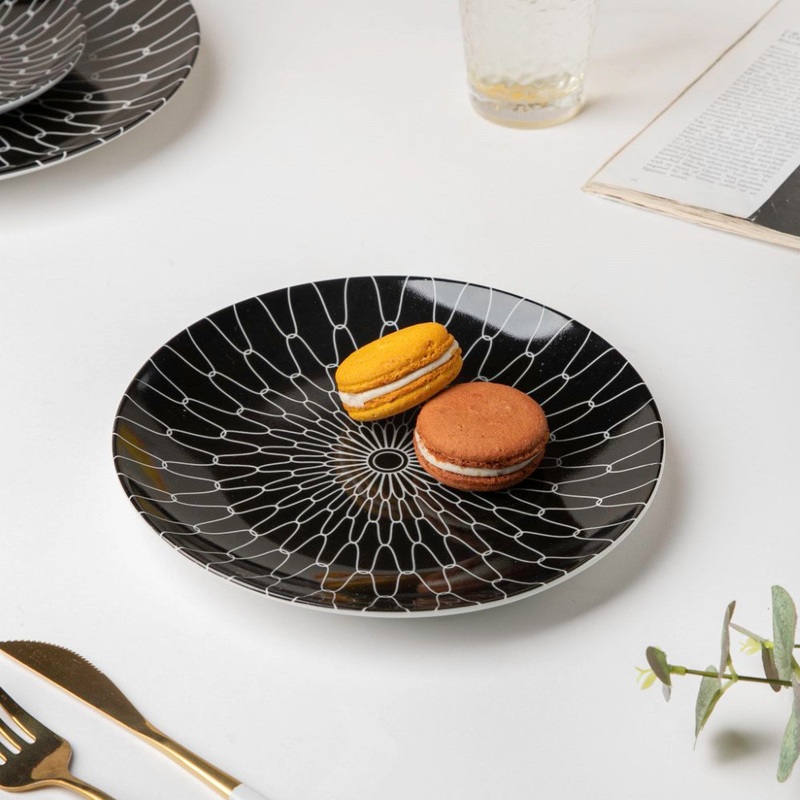 Trellis Gloss Ceramic Snack Plate Black 8 Inch